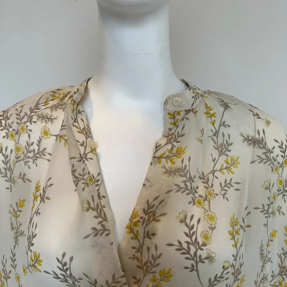 YaYa Size US6 Beige & Yellow Floral Long Sleeve Top Blouse Sheer See Through NWT - Picture 4 of 9